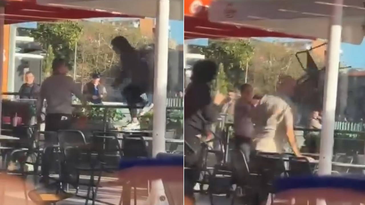 Restoranda 'sandalyeli' kavga: Masaya atladı kayarak düştü!
