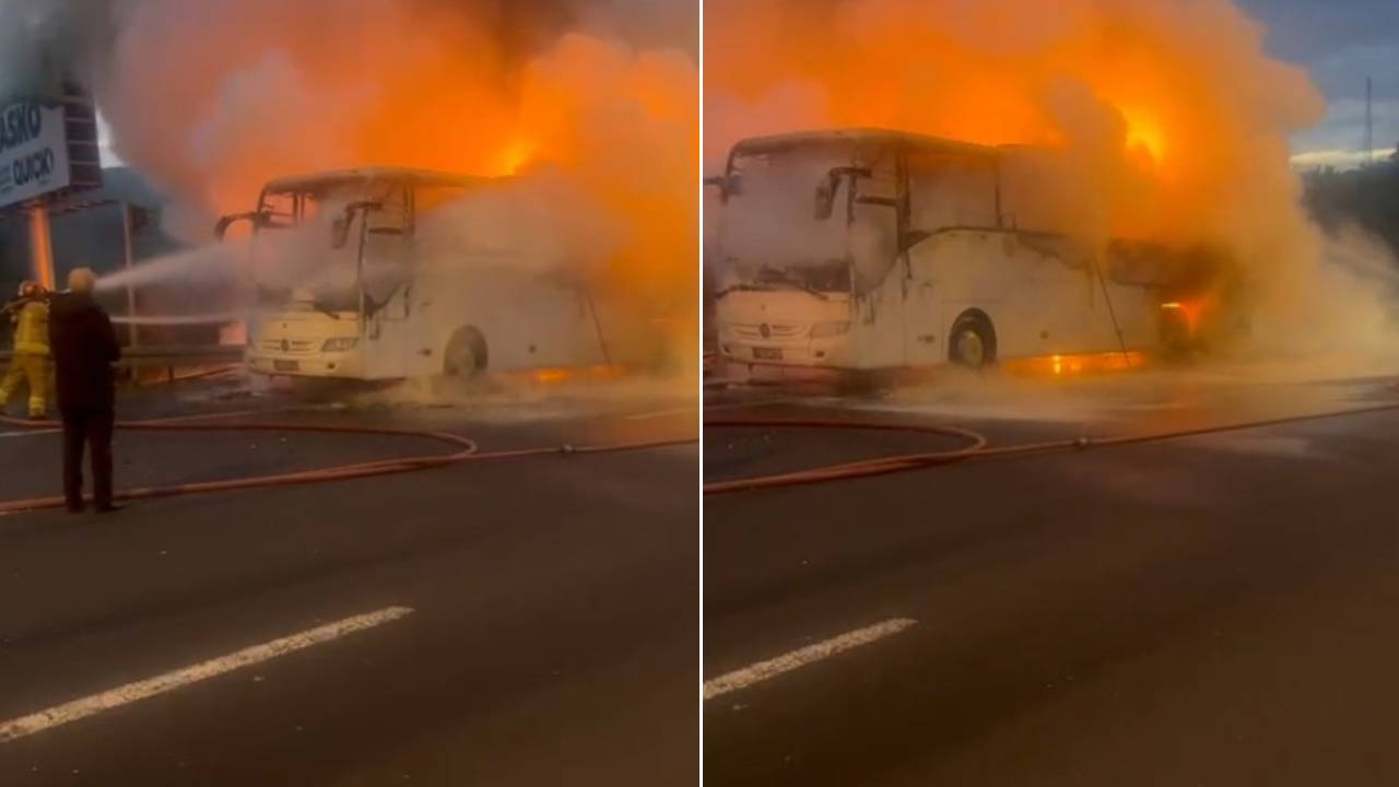 Öğrencileri taşıyan otobüs alev topuna döndü! 