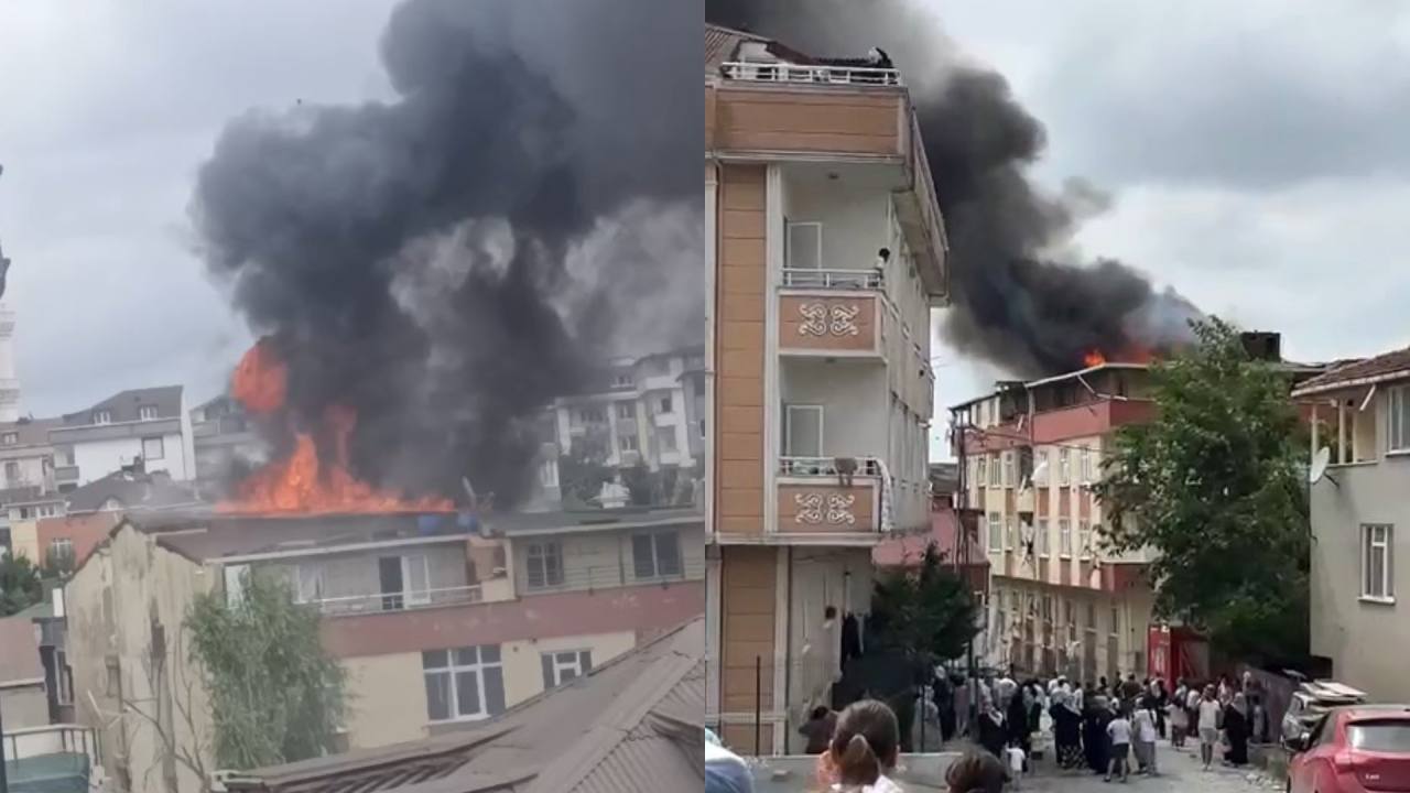 İstanbul'da 5 katlı binanın çatısında yangın
