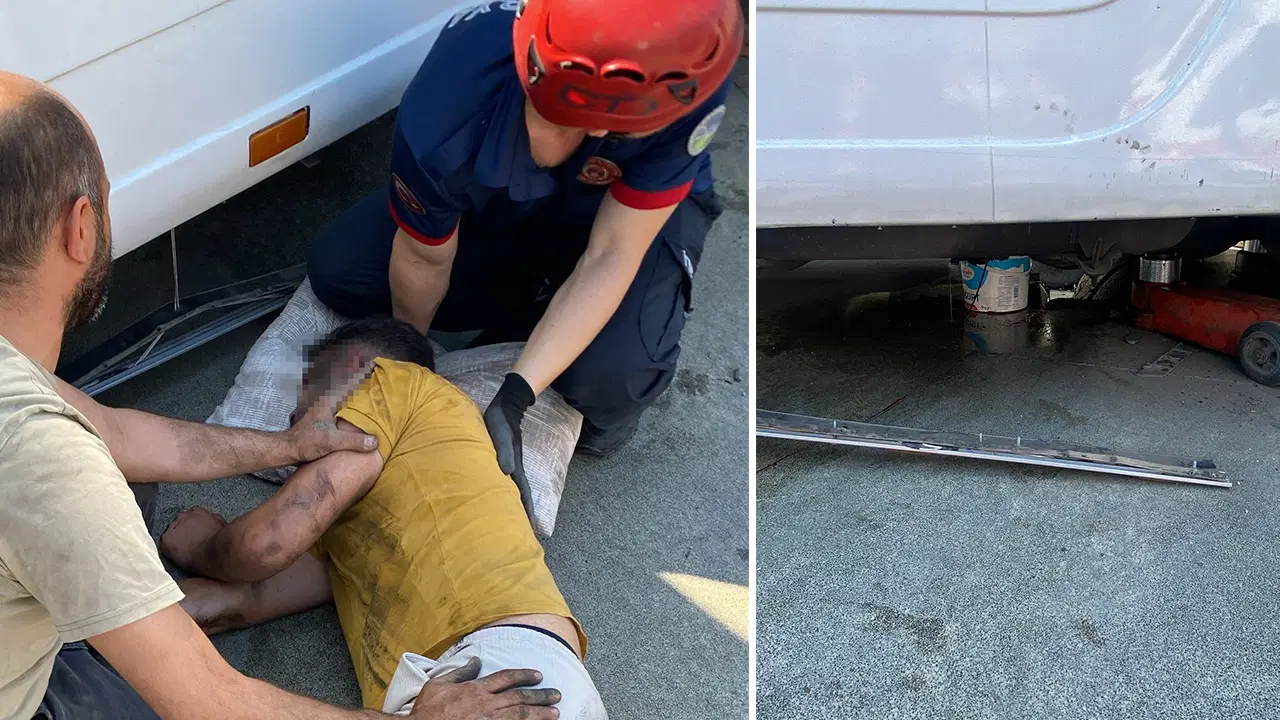 Lastik tamiri yaptığı TIR'ın körüğü patladı, ağır yaralandı