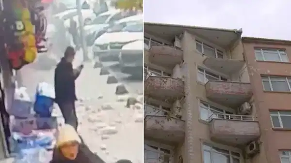 Son anda kurtuldular: 5 katlı binada balkon çöktü!