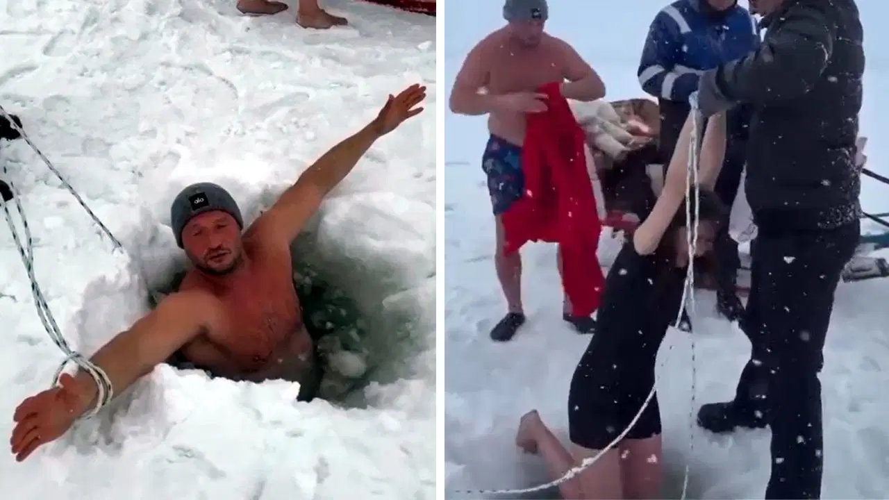 Kış yüzücülerinin rotası: Çıldır Gölü’nün buz gibi suyuna daldılar