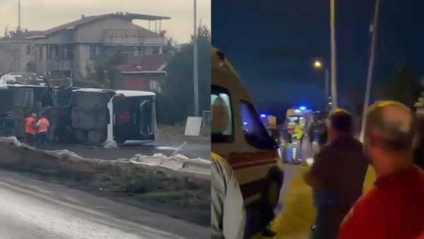 İstanbul'da havalimanı personelini taşıyan servis otobüsü devrildi: Çok sayıda yaralı var...