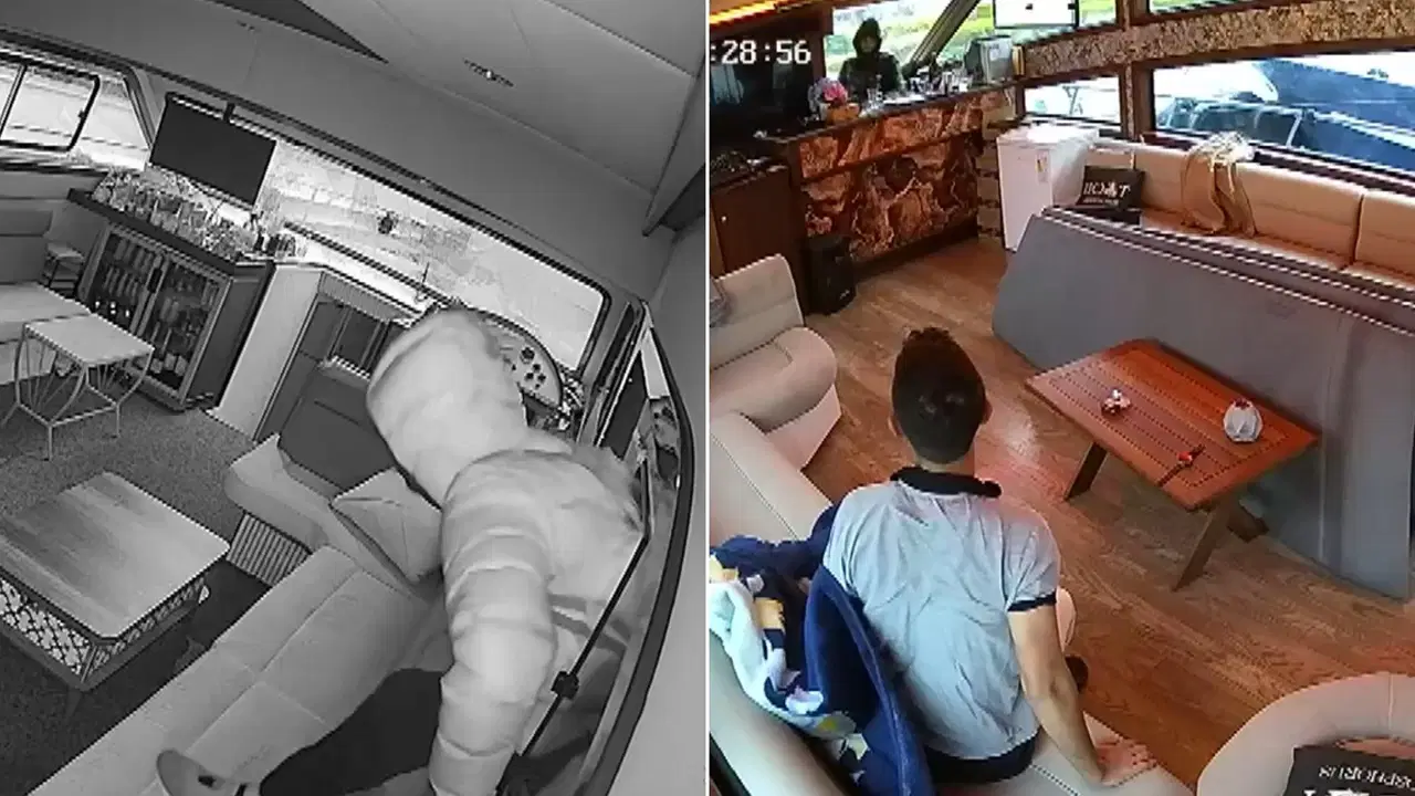 Fatih'te demirlenen teknelerde hırsızlık: Uyurken şüpheliyi farkeden personel kamerada
