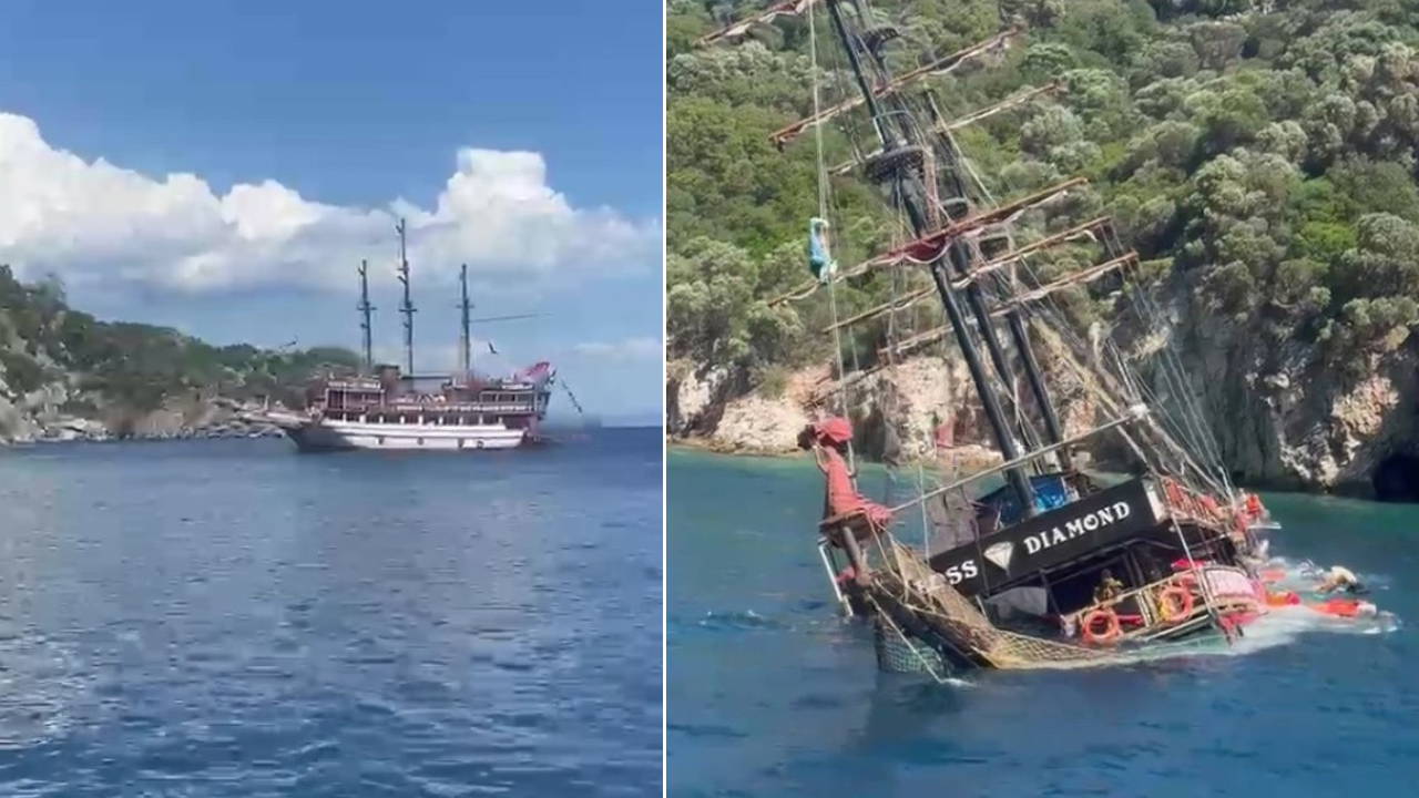 Marmaris'te 148 yolcunun bulunduğu tur teknesi battı: Görüntüler ortaya çıktı