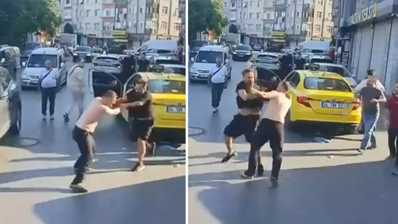 O anlar kamerada: Zeytinburnu'nda taksiciler arasında yumruklu kavga!