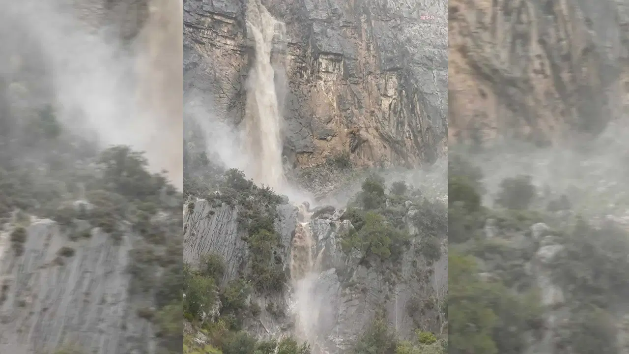 Görüntü Dalaman'dan: Sağanak sonrası 100 metrelik 'doğal şelale' oluştu