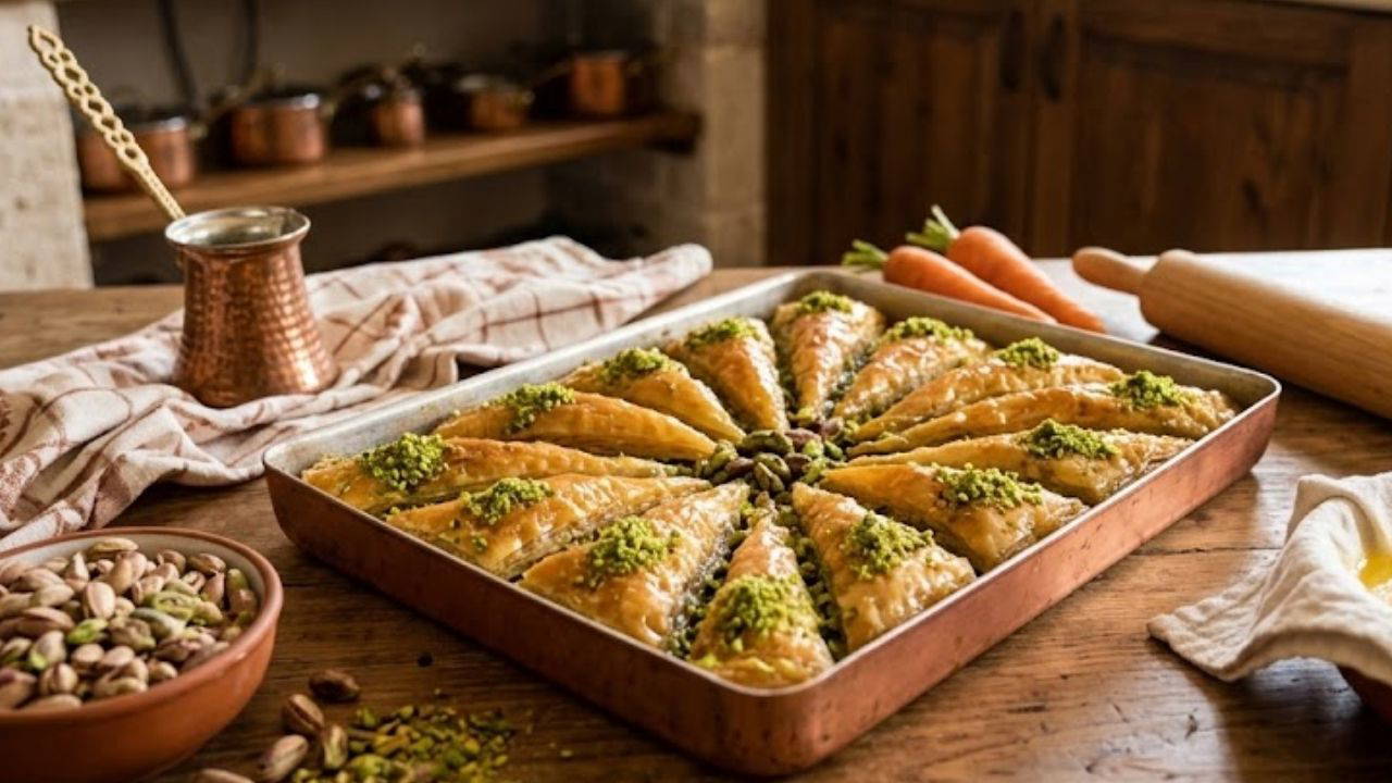 Gaziantep'ten ev mutfağına: Bol fıstıklı havuç dilimi baklava tarifi...