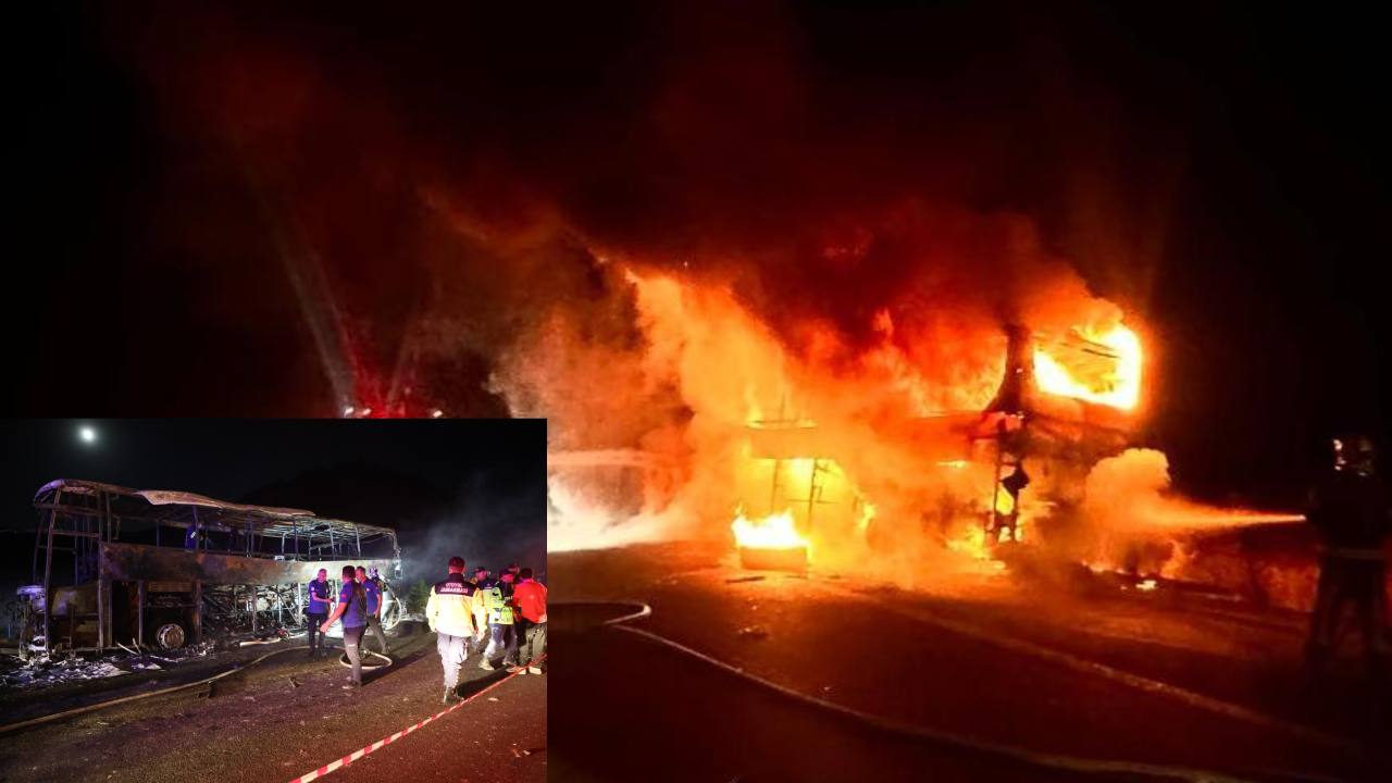Denizli'de korkunç kaza... Yolcu otobüsü alev alev yandı: Biri bebek 8 ölü, 33 yaralı