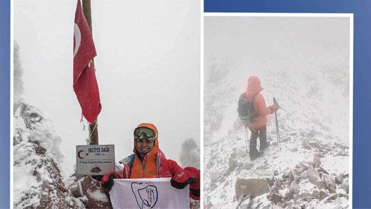 Erciyes zirvesinde Dişhek-Sen bayrağı dalgalandı