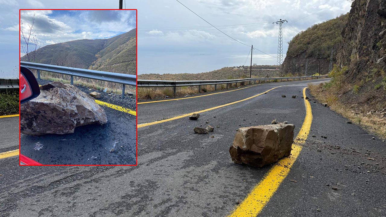 Tekirdağ'da yola kaya parçaları düştü