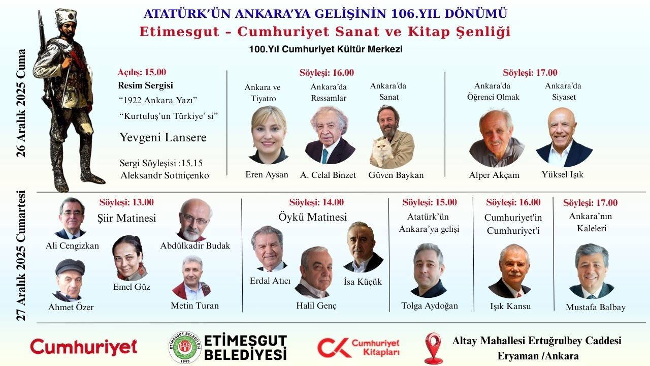 Atatürk’ün Ankara’ya gelişinin 106. Yıl dönümü: Etimesgut Sanat ve Kitap Şenliği 26 Aralık’ta başlıyor