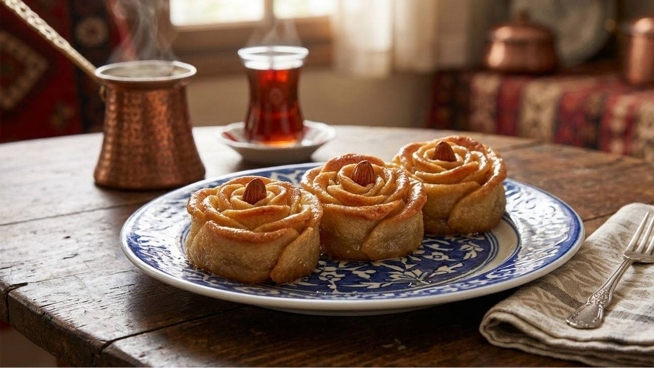 Göze ve damağa hitap eden irmikli gül tatlısı tarifi...