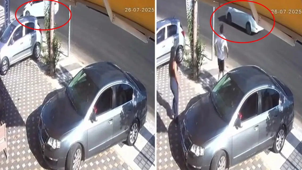 O Anlar Kamerada: Araçta Bırakılan çocuk El Frenini Indirdi