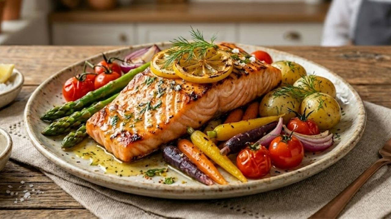 Tek tepside sağlık şöleni: Fırında sebzeli limonlu somon tarifi...