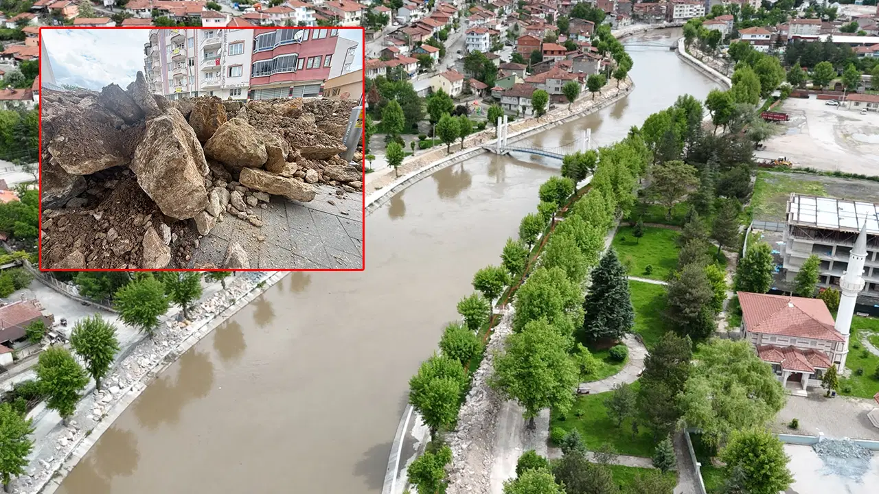 Almus Barajı taştı, Yeşilırmak’a 9 kilometrelik dev kaya seti çekildi!
