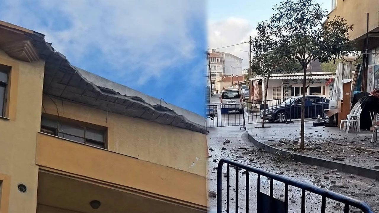 Çanakkale'de 5 katlı binanın çatısının bir kısmı sağanak nedeniyle çöktü