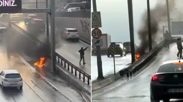 İstanbul'da sıcak dakikalar... Seyir halindeki motosiklet alev alev yandı!