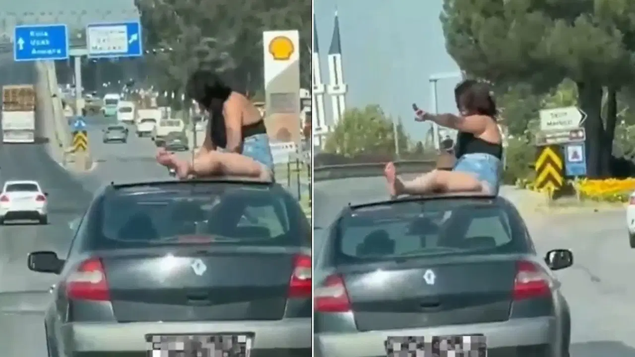 Seyir halindeki aracın kaputuna oturdu: Sürücü ile birlikte gözaltına alındı