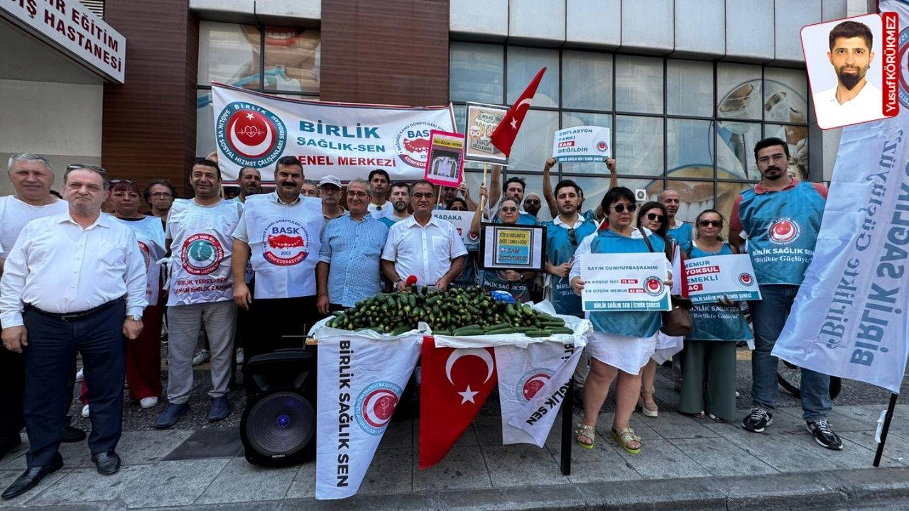 Memurlar “TİS’ten cacık olmaz” dedi salatalık dağıttı 